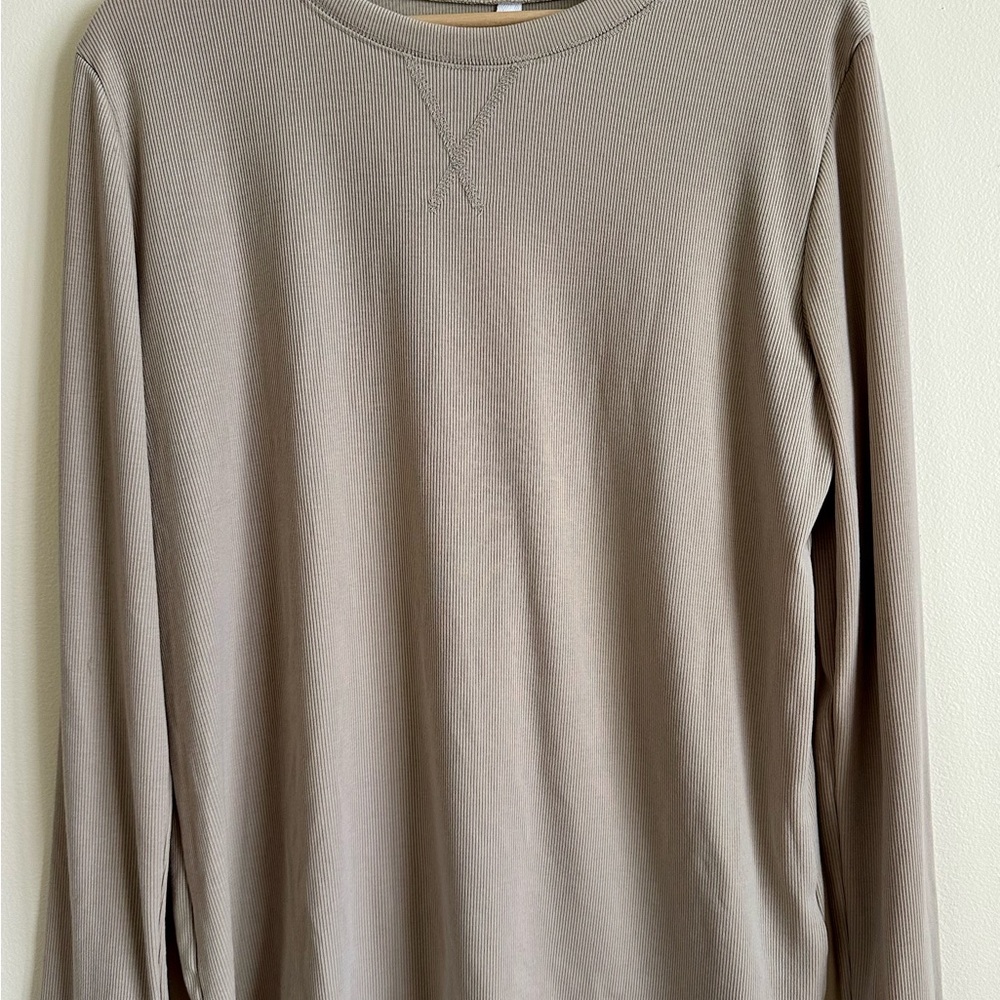 Roolee Taupe Long Sleeve Ribbed Lightweight Sweater/Shirt